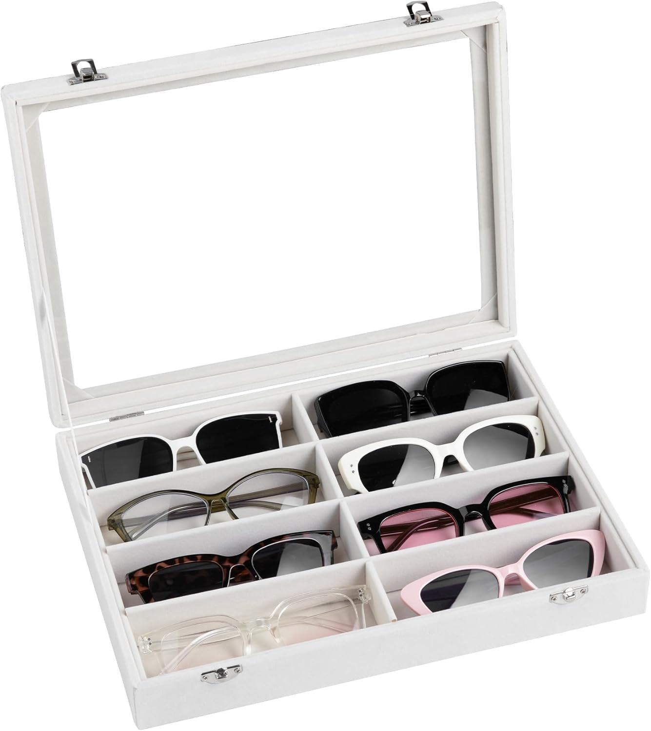 Frebeauty Sunglass Organizer,Velvet Glasses Organizer,8-Slot Sunglasses Tray for Drawer, Men's/Women's Sunglasses Box, Glasses Holder for Watch Stackable Eyeglass/Eyewear Display Tray(Beige)