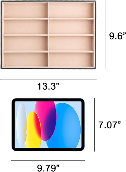 Frebeauty Sunglass Organizer,PU Leather Glasses Organizer,8-Slot Sunglasses Tray,Men's/Women's Sunglasses Box,Sunglass Case,13.3 x 9.6 x 1.5 Inches,Eyeglass/Eyewear Display Tray(Grey)