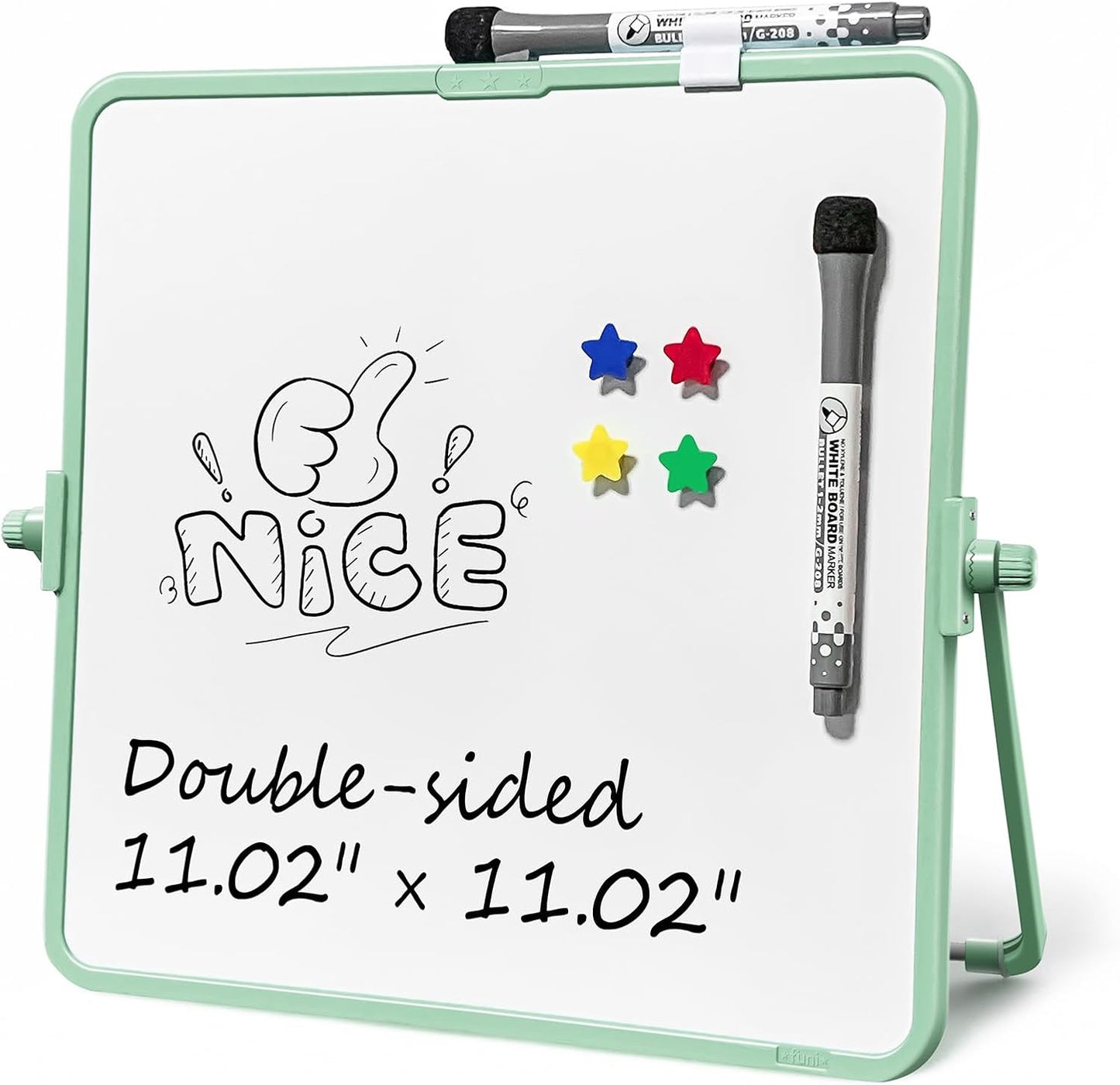 Colorful Dry Erase White Board 8.3x11in, Magnetic Desktop Board with Stand, 2 Markers (Eraser Head), 4 Magnets - Double-Sided Easel for Daily Planning, Memo, Office/Home/School (Blue)