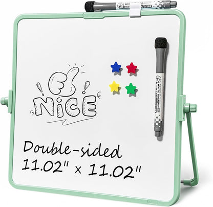 Colorful Dry Erase White Board 8.3x11in, Magnetic Desktop Board with Stand, 2 Markers (Eraser Head), 4 Magnets - Double-Sided Easel for Daily Planning, Memo, Office/Home/School (Blue)