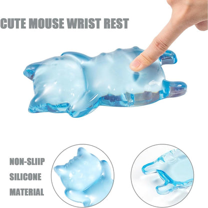 Ergonomic Gel Mouse Wrist Rest – Clear Cute Cat Mouse Wrist Rest, Comfort & Support for Typing and Gaming (Pink)