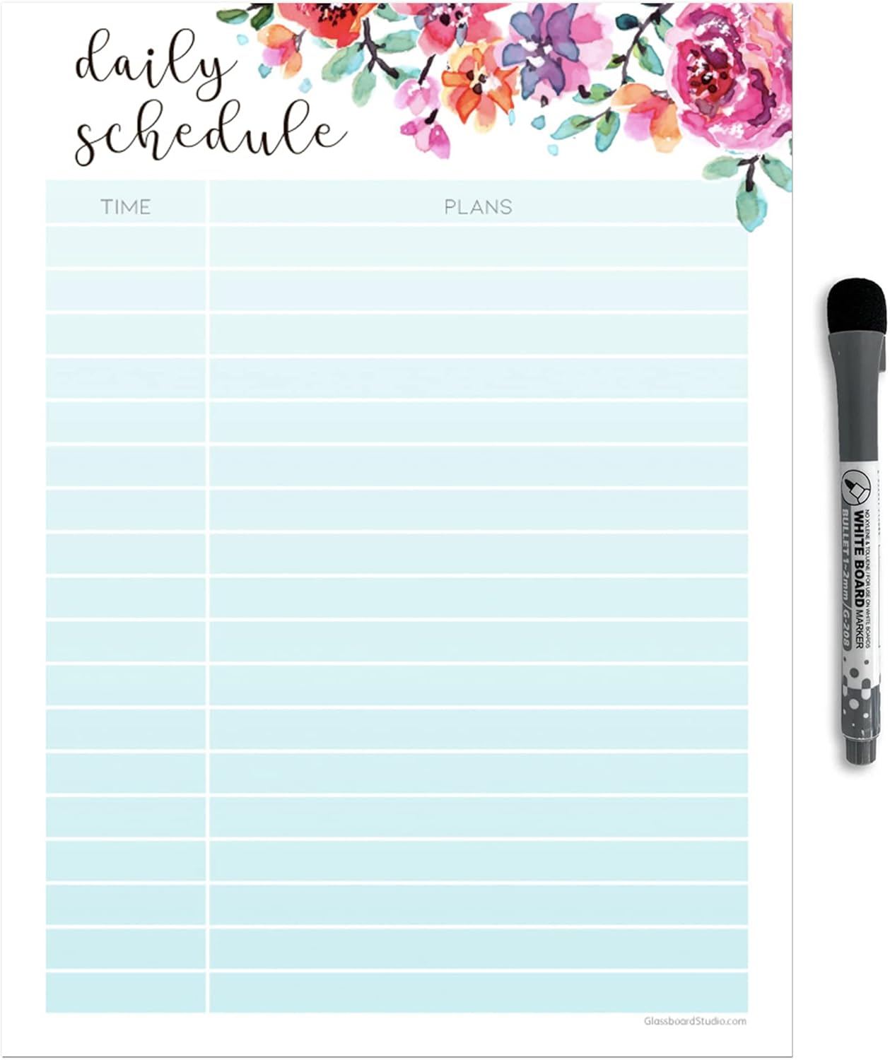 Dry Erase Daily Schedule Planner Sticker Decal by Glassboard Studio | Removable & Reusable | Magnetic Fine-Tip Marker Included (9 x 12 inches, White)