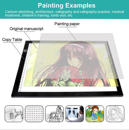AIAURORA A4 LED Copy Board Light Tracing Drawing Board, Ultra-Thin Adjustable USB Power Art Craft LED Trace Light Pad for Tattoo Drawing, Diamond Painting, Streaming, Animation, Stenciling (A4)