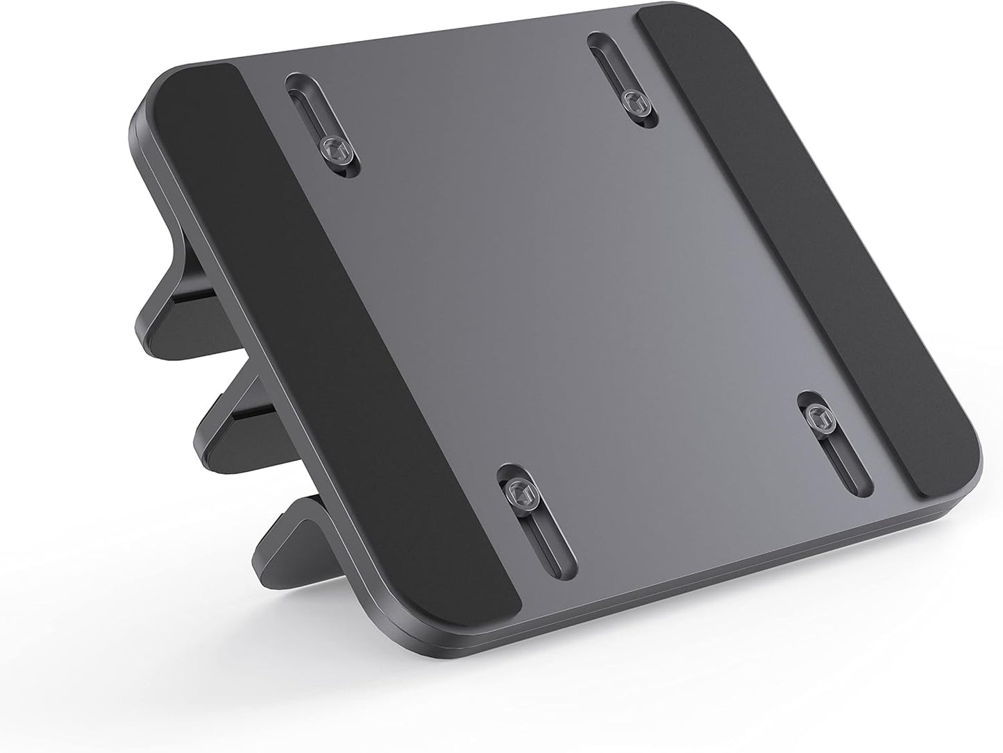 JOKItech Dual Aluminum Vertical Laptop Stand Organizer, Sturdy Notebook Computer Holder Stand Compatible with New Liquid Retina XDR Apple MacBook Air/Pro/Neo, Mac mini, Apple TV & iPad Pro - Spacegray