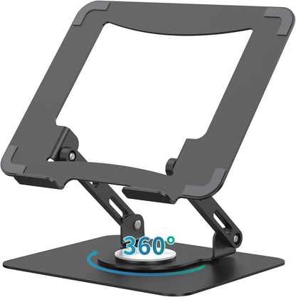 SOUNDANCE 360 Rotating Laptop Stand, Ergonomic Computer Riser for Desk, Adjustable Height Multi-Angle Metal Holder, Foldable Portable Notebook Elevating Base for Office & Home, White