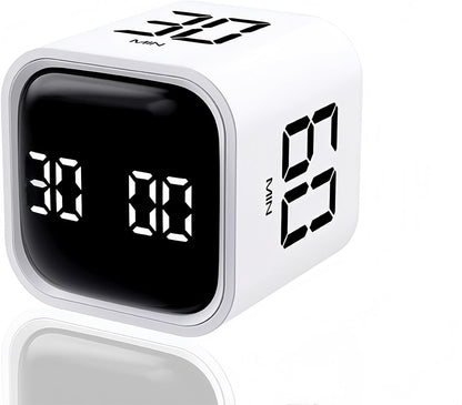Digital Cube Pomodoro Timer Desk Rechargeable Productivity Timer 5/10/30/60min & Custom Countdown, Vibration & Adjustable Sound Alarm,for Task Work Kitchen ADHD Kids Studying (Black)