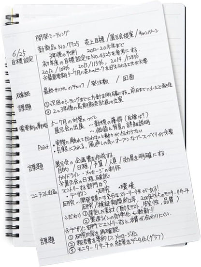 Maruman Mnemosyne Lined Notebook- Vertical A5, 5.83" x 8.27", 70 Sheets / 140 Pages, 7mm College Ruled With Center Line Journal, Perforated Pages & Wire-Bound to Lay Flat, Black, Made in Japan - Colors A