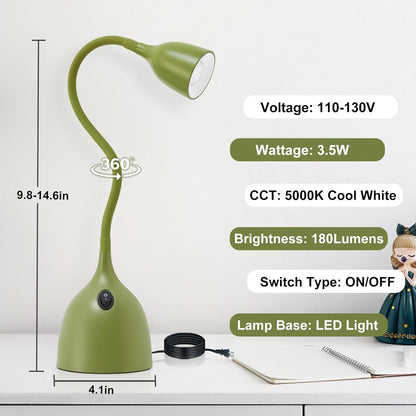 EJIAXIN Desk Lamp for Home Office - Clip on Reading Light and Bed Headboard Clamp Lamp, Bedside Gooseneck Table Lamp, Clip on Desk Lamps, Eye-Caring Desk Lamp for College Dorm Room Study Lamp, White