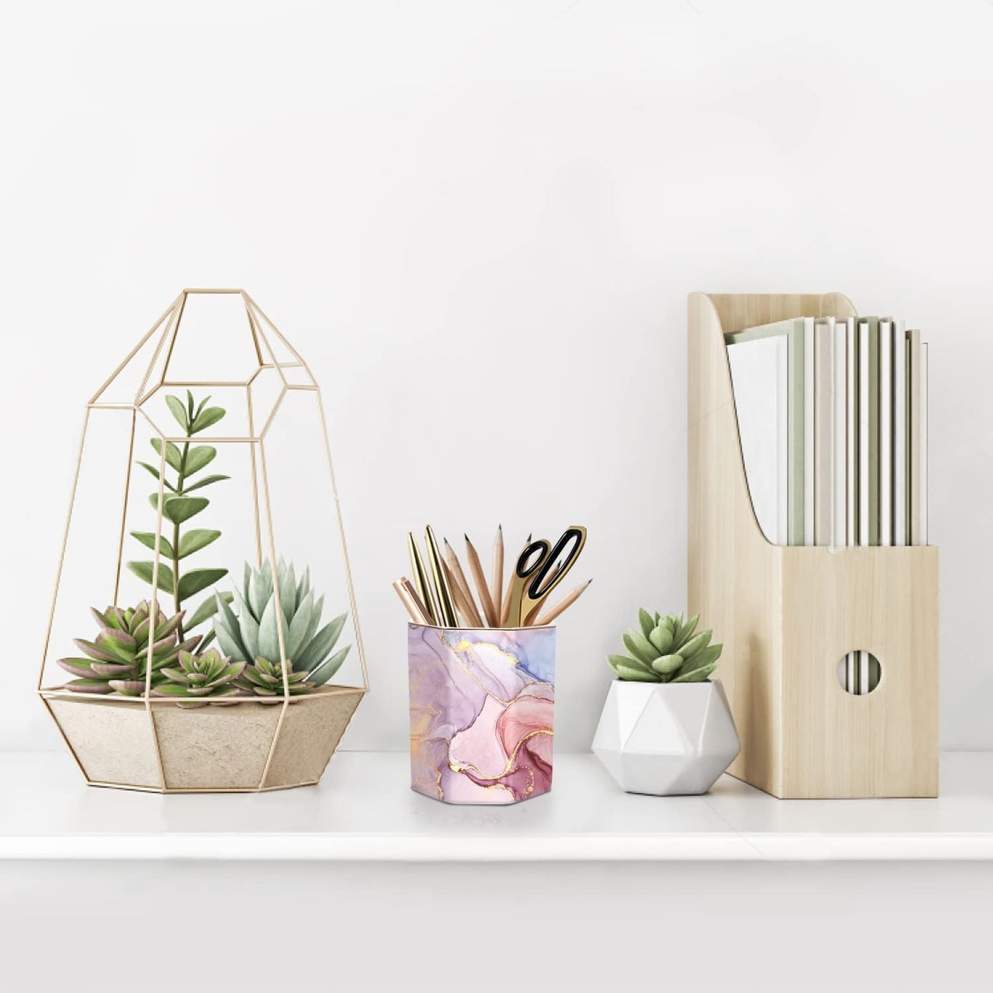 Pen Holder, Pencil Holder for Desk, Marble Desk Organizer Cute, Durable Ceramic Pencil Cup, Decorative Makeup Brush Holder Cup, Stationery Holder for Office, Home, Gray Marble