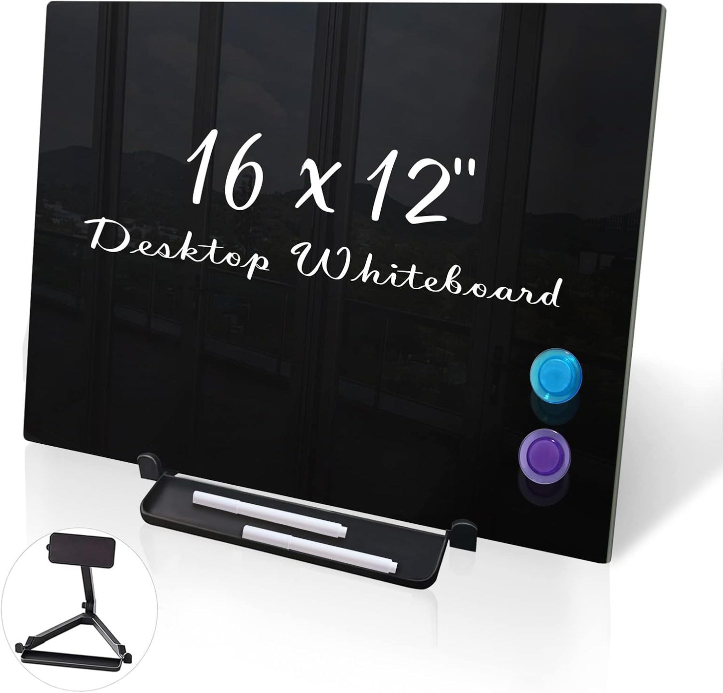 Magnetic Glass Whiteboard Desktop Easel, 16x12 Tabletop Glass Dry Erase Board with Adjustable Stand, ZHIDIAN Portable Tempered Glass Writing Board for Desk Office Home