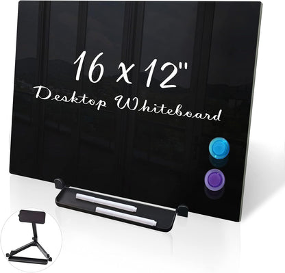 Magnetic Glass Whiteboard Desktop Easel, 16x12 Tabletop Glass Dry Erase Board with Adjustable Stand, ZHIDIAN Portable Tempered Glass Writing Board for Desk Office Home