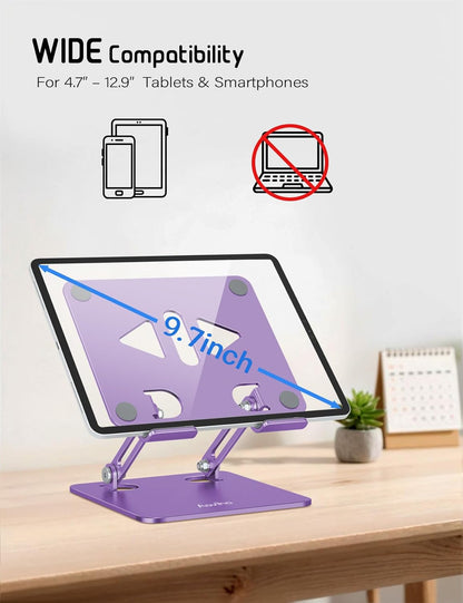 Aoviho Tablet Stand Holder for Desk, Adjustable Aluminum Desk Accessories, Stable Desktop Stand for Office Home,Compatible with iPad Pro Air Mini, Samsung Tablets, Rose Gold