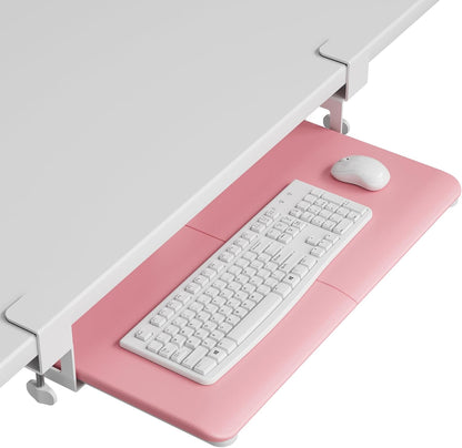 BONTEC KMT01 Under Desk Keyboard Tray, Pull-Out Keyboard & Mouse Platform with C-Clamp, 25.6 x 11.8 in Space-Saving Ergonomic Slide-Out Drawer, White