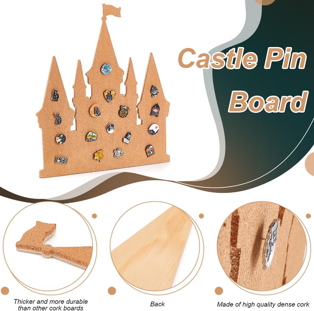 BENECREAT Castle Pin Board Cork Board, 14.2x11.8inch Bulletin Display Board Brooch Jewelry Display Cork Tray for Brooch Pin Collection Display, Office Home and School Decor