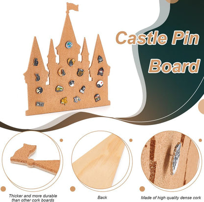 BENECREAT Castle Pin Board Cork Board, 14.2x11.8inch Bulletin Display Board Brooch Jewelry Display Cork Tray for Brooch Pin Collection Display, Office Home and School Decor
