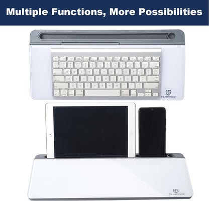 TSJ OFFICE Small Desktop Whiteboard -Glass Dry Erase Board Computer Keyboard Stand White Board Surface Pad with Drawer, Desk Organizers with Accessories for Office, Home, School Supplies - White
