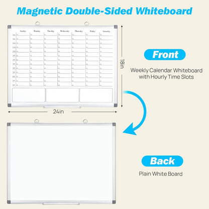 ONAVIA Desktop Whiteboard with Stand, 16"×12" Double-Sided Magnetic Dry Erase Calendar, Weekly Monthly Schedule with Time Slots, Portable for Home, Office, Planning, Memo, to Do List