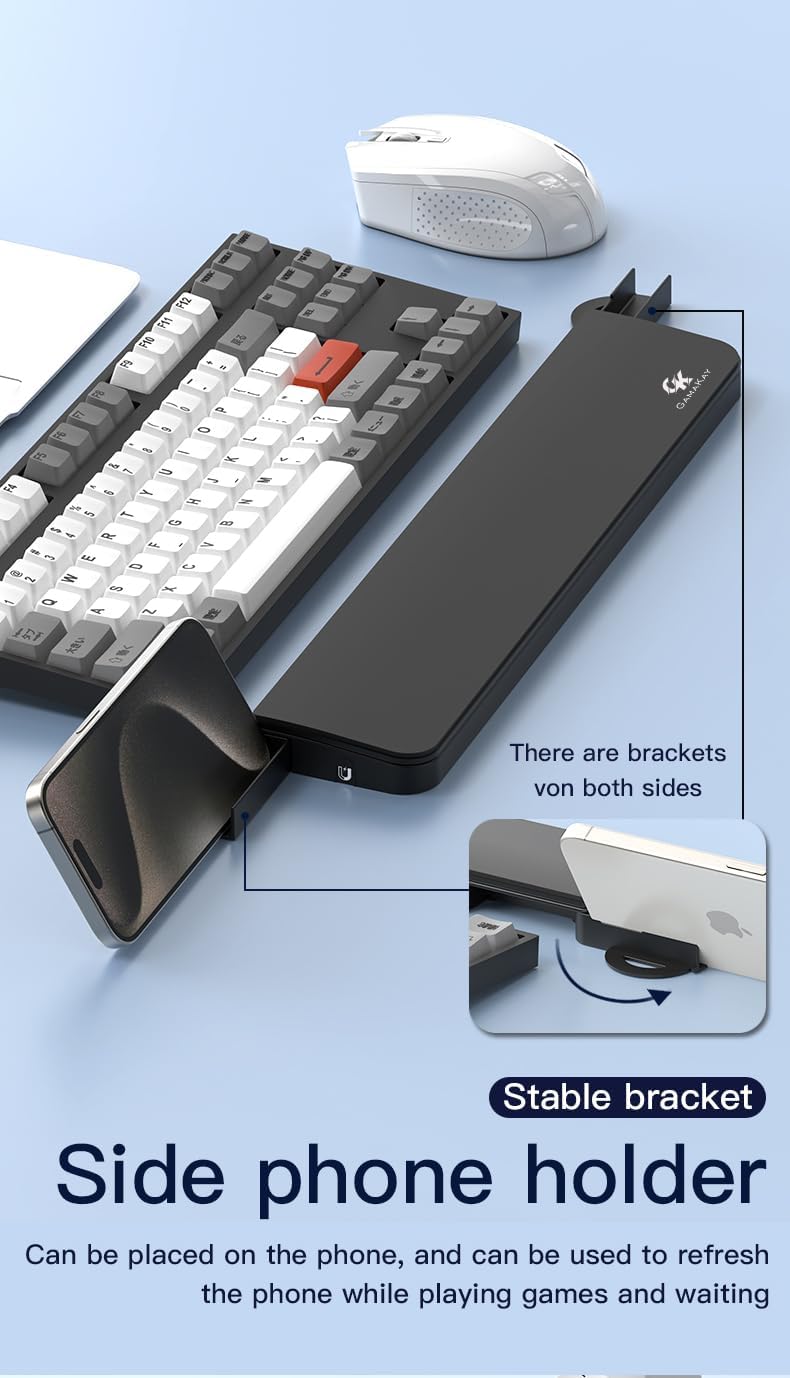 GK GAMAKAY 14.17'' Keyboard Wrist Rest Pad with Cleaning Tool Kit, ABS & Leather Hand Wrist Rest for 85% Mechanical Keyboard, Non-Slip Palm Pad for Comfortable Typing and Playing (White-85%)