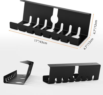 Syeeiex 17" Under Desk Cable Management Tray, No-Drill C-Clamp & Screw Mount, Heavy Duty Metal Cord Organizer with Cable Ties, for Office Home Workspace, Black