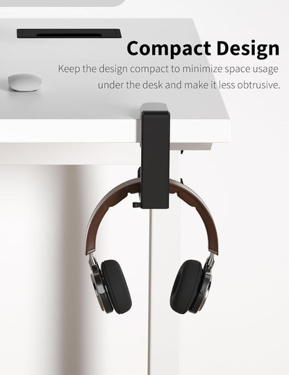 Headphone Hook - Under Desk Headphone Holder with 360-Degree Adjustable Rotation, Black