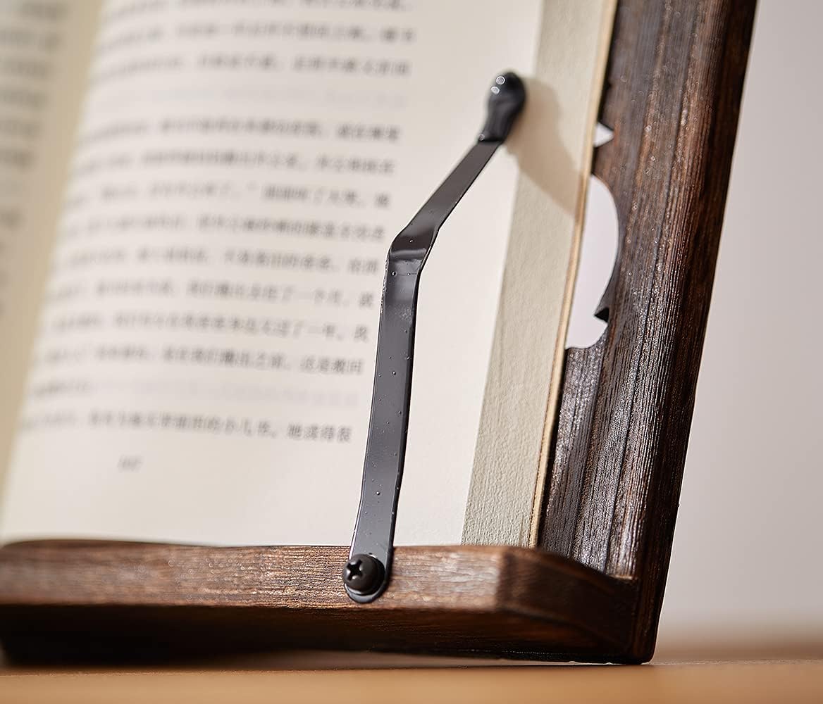 Book Stand with Page Clips, Foldable Reading Rest Holder, Portable Desk Bookrest, Cookbook/Tablet PC/Music Document Stand, Adjustable Wood Reading Frame (Chinese Knot, 13.2 x 9.5 inches)