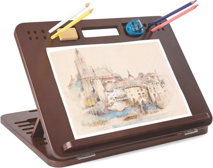 StrongTek Bamboo Table Easel, 16 x 12 Inch Adjustable Drawing Board, 6-Position Desktop Drafting and Sketching Board with Handle and Back Storage for Drawing, Painting, Reading and Writing