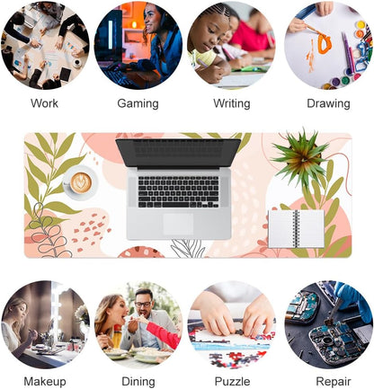 QIYI Large Mouse Pad, Cute Pink Desk Mat for Desktop, Women Girls PU Leather Desk Pad Waterproof Gaming Mousepad, Rose Gold Marble Computer Protector Writing Pad for School Office Home 31.5" x 15.7"
