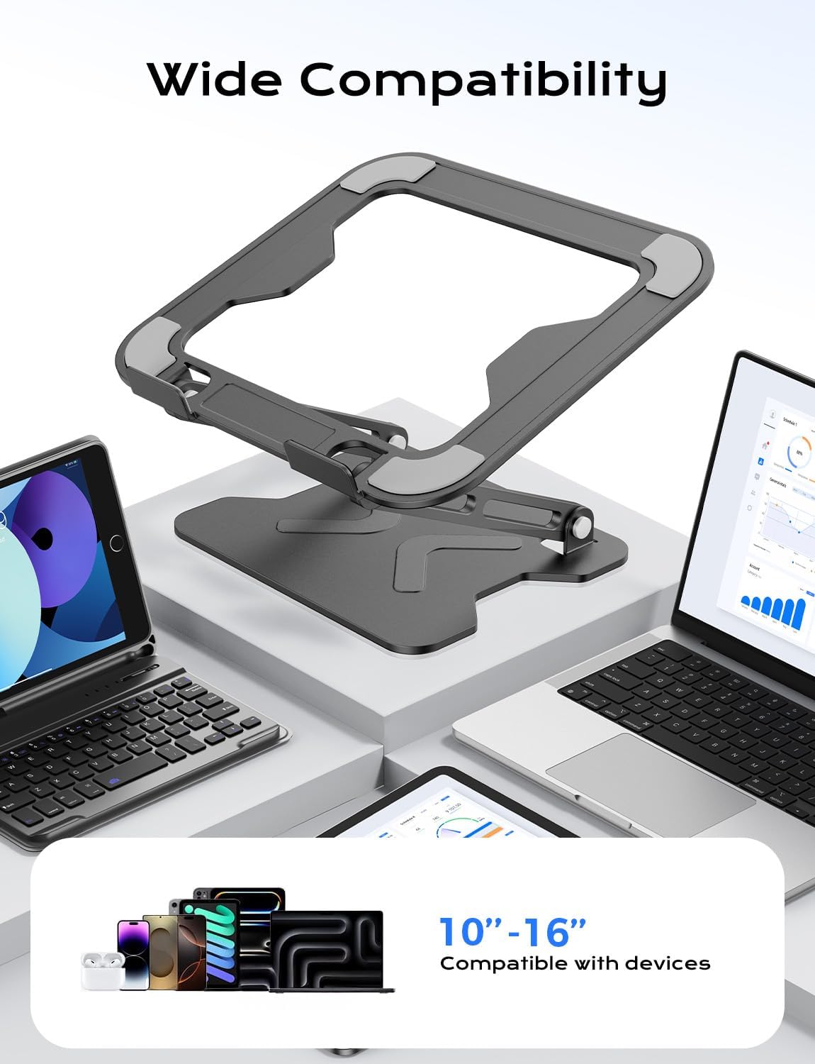 JCZT Adjustable Laptop Stand for Desk, Metal Foldable Laptop Riser, Portable Laptop Holder Mount, Ventilated Cooling Computer Notebook Stand for MacBook Air Pro, All 10-16'' Notebooks Laptops, Pink