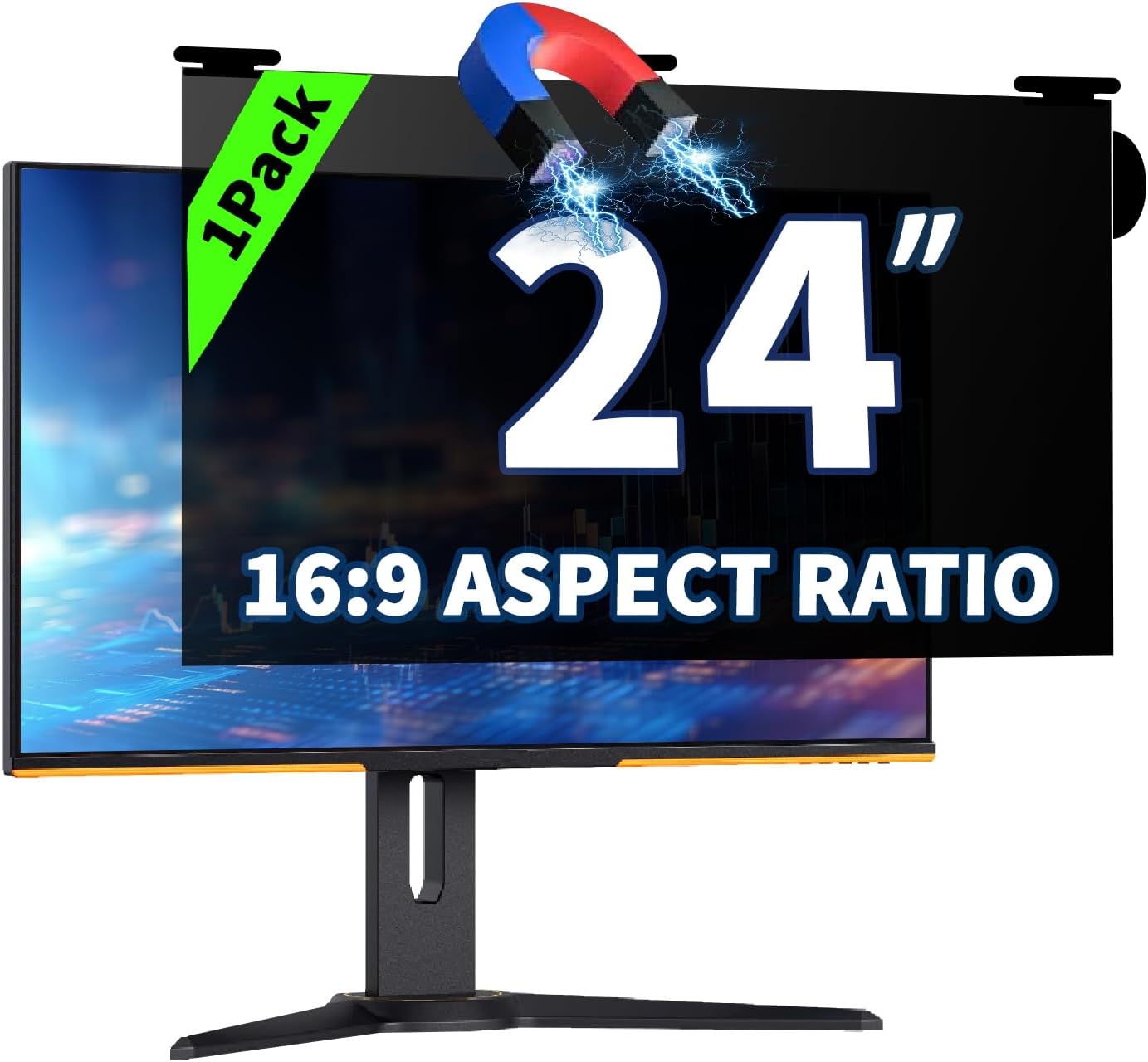 2 Pack Magnetic Hanging Computer Privacy Screen 24 Inch for 16:9 Widescreen Monitor, Removable Privacy Screen Anti Glare Blue Light Computer Screen Privacy Shield, Anti-Scratch 24in Protector Film