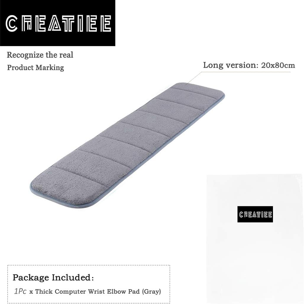 Upgraded Computer Wrist Elbow Pad, Creatiee Premium Memory Cotton Desktop Keyboard Arm Rest Support Mat for Office Desktop Working Gaming - Less Elbow Pain(Long-Sized, 7.9 x 31.5 inch)(Gray)