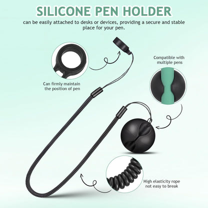 BESPORTBLE 2pcs Retractable Tablet Pen Tether with Elastic Pen Leash and Silicone Holder for Touch Stylus Desk Clipboard Drawing