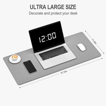 Auhoahsil Felt Desk Mat, Minimalist Large Mouse Pad XXL 35.5 x 15.7 in, Desk Matt for Desktop, Keyboard, Laptop, Computer, Office, Work from Home, Gaming, White