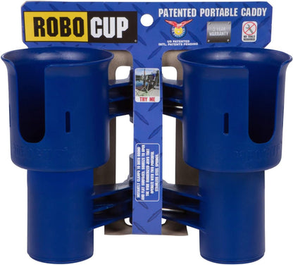 ROBOCUP, (White), Patented Clamp On Boat Cup Holder |Multifunction Dual Drink Caddy for Fishing Poles, Tools, Net, Gaff |Portable Storage for Boating, Beach, Umbrellas, Golf Carts, Strollers