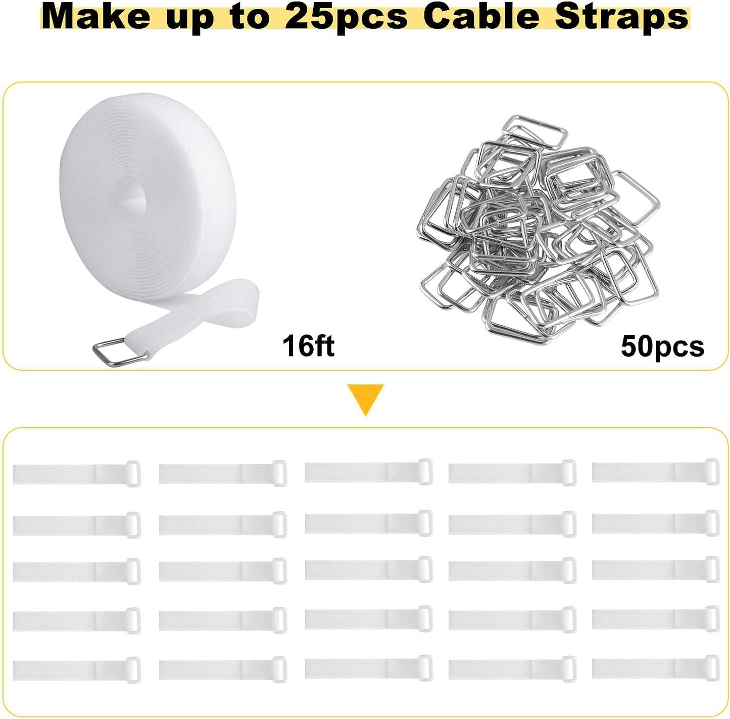 YMCRLUX 1"x32ft Hook and Loop Straps with 50 Metal Buckles, Adjustable Fastening Cable Straps, Cut-to-Length Cinch Strap, Reusable Nylon Securing Cord Ties for Organizer or Storage, 1 inch Wide, Black