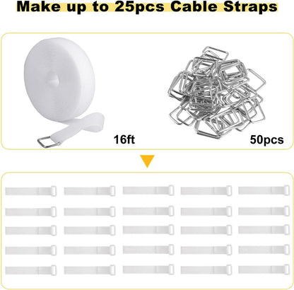 YMCRLUX 1"x32ft Hook and Loop Straps with 50 Metal Buckles, Adjustable Fastening Cable Straps, Cut-to-Length Cinch Strap, Reusable Nylon Securing Cord Ties for Organizer or Storage, 1 inch Wide, Black