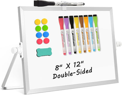 Dry Erase Magnetic White Board, 16" x 12" Double-Sided Desktop Whiteboard with Stand, Portable Small Whiteboard Set for Drawing, Office, Home