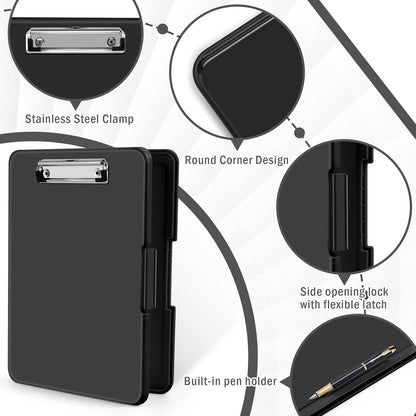 ANZNKU Clipboards with Storage, 13x9.6 Heavy Duty Nursing Clipboard Foldable, Plastic Storage Clipboard with Pen Holder, Cute Clip Board Folder for Teacher Nurse Work, School & Office Supplies(Black)