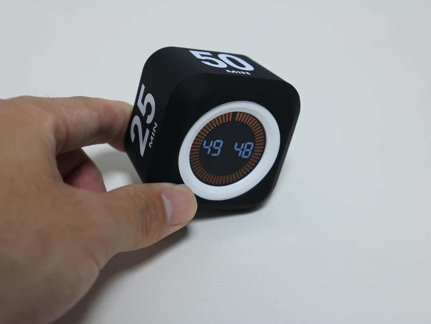 Rotating Cube Visual Pomodoro Timer 5, 25, 10 50 Minutes Preset + Custom Countdown, Rechargeable Desk Productivity Flip Timer with Detachable Silicone Cover for ADHD Study Work Kitchen School (White)