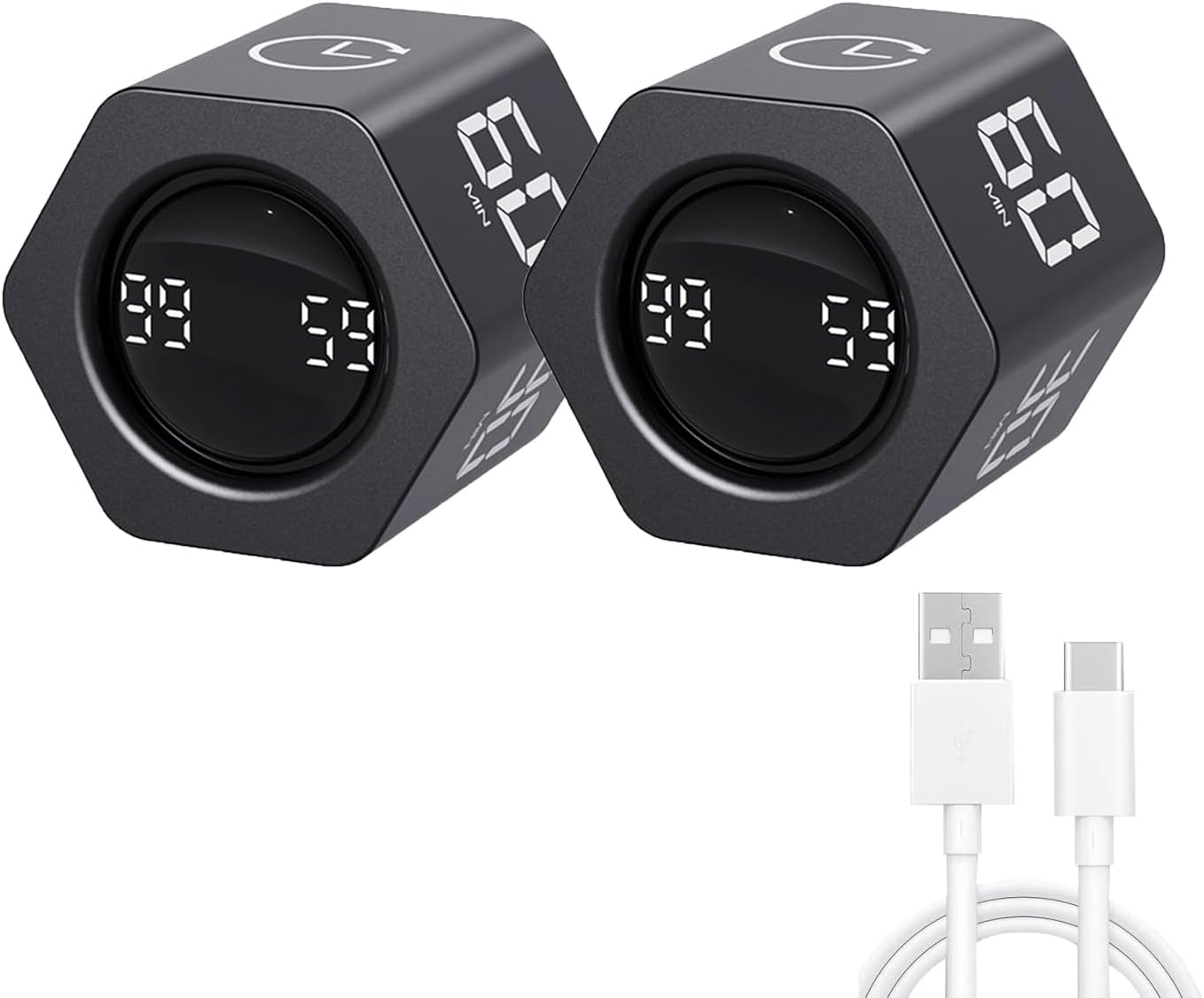 LUCKY TIME Productivity Timer Flip Gravity Sensor Pomodoro Cube Timer Countdown & Countup,1/5/10/30/60min Preset & Custom Timing, Mute/Vibrate/Sound for ADHD,Work,Study,Kitchen(1, White Hexagon)