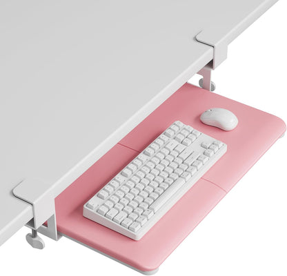 BONTEC KMT01 Under Desk Keyboard Tray, Pull-Out Keyboard & Mouse Platform with C-Clamp, 25.6 x 11.8 in Space-Saving Ergonomic Slide-Out Drawer, White