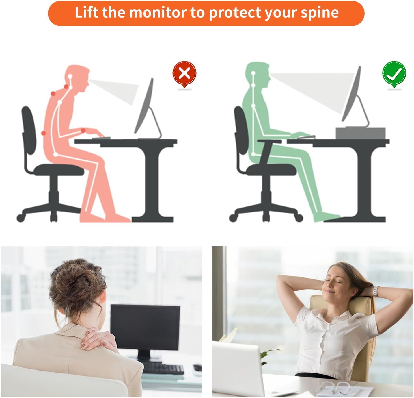 gianotter Monitor Stand Riser, Office Desk Shelf Organizer, Desk Organizer with Drawer and Pen Holder, 2-Tier Computer Stand, Office Organization (Ink)