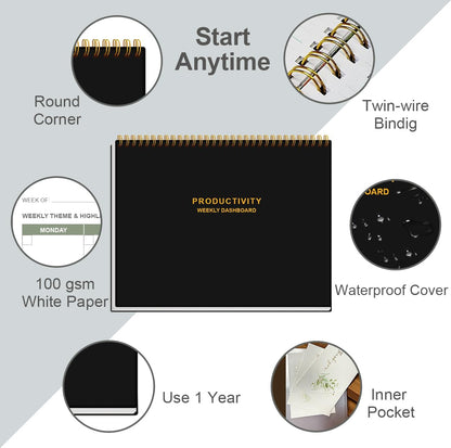 Weekly Productivity Dashboard - 8.5" x 11" Dashboard Desk Notepad Has 6 Focus Areas to List Tasks for Goals, Projects, Clients, Academic or Meal-Organize Your Daily Work Efficiently, 54 Weeks, Green