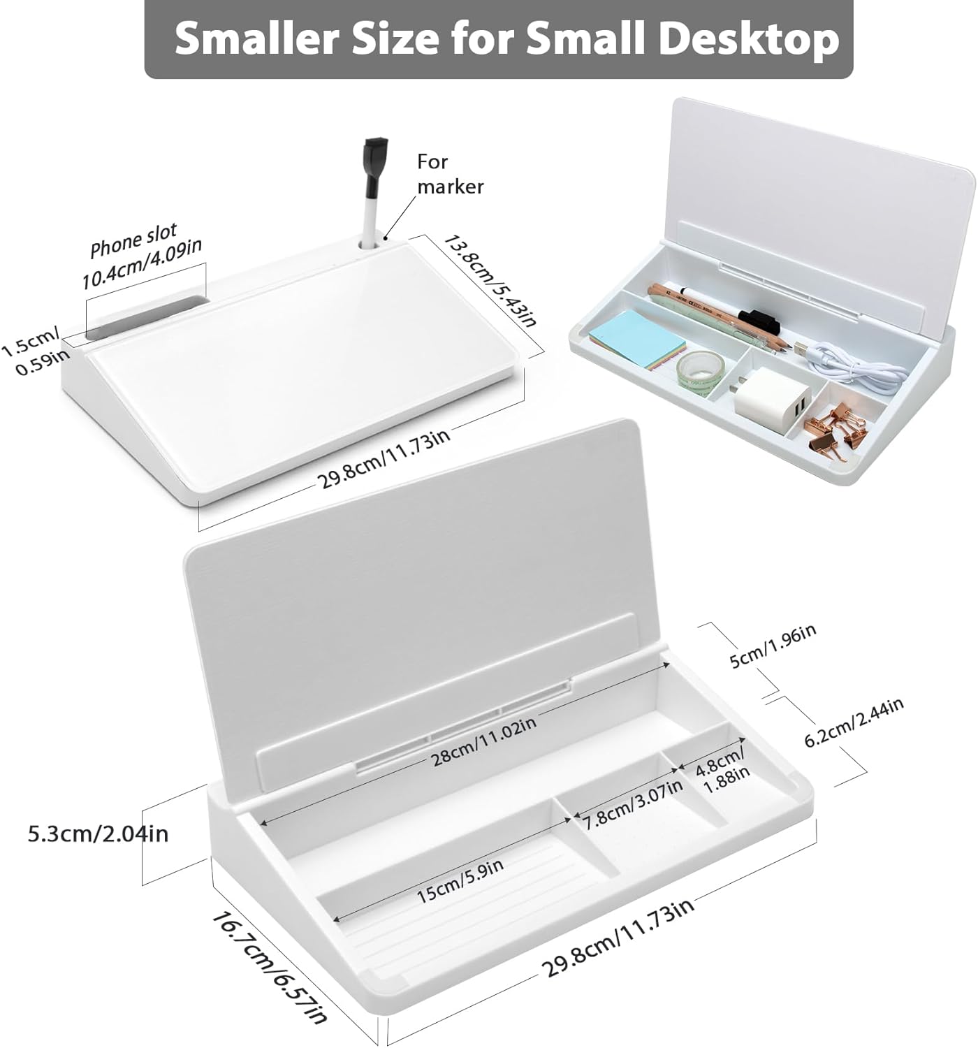 Varhomax Glass Desk Buddy Whiteboard with Storage, Small Dry Erase Desktop White Board Caddy to-do List Memo Notepad for Office, School and Home Office Supplies (Black)