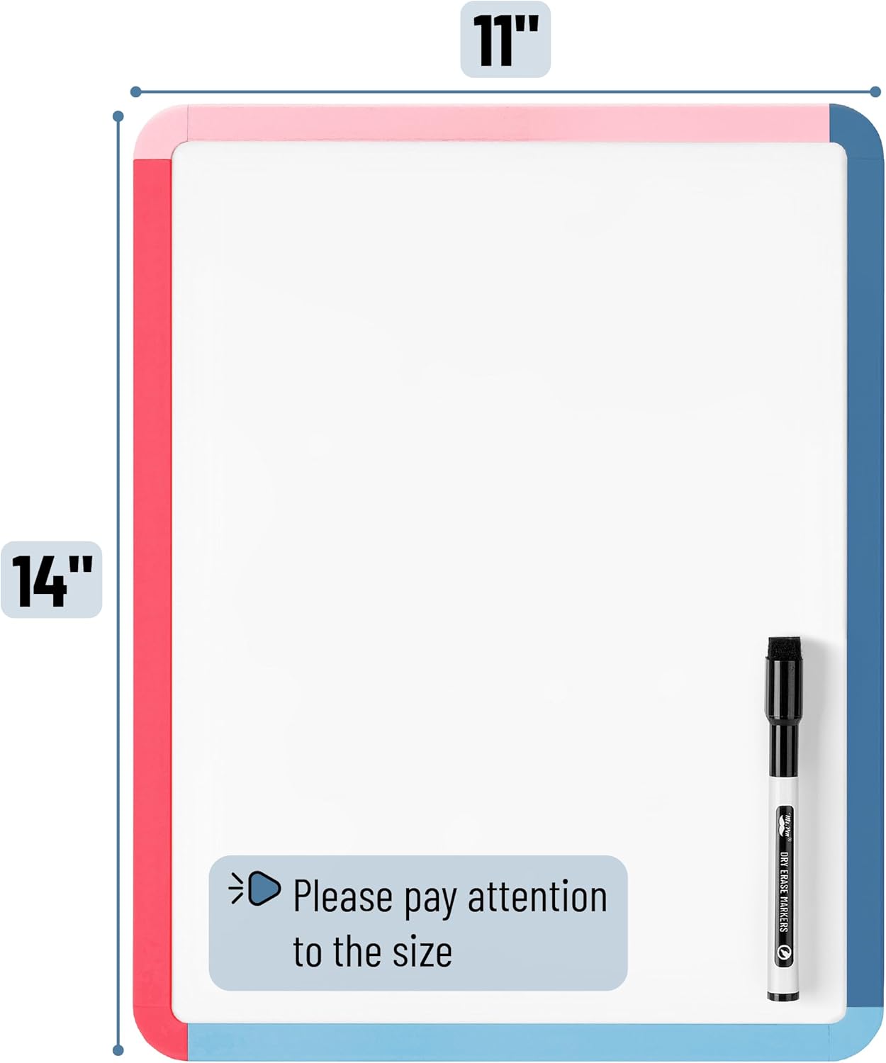 Mr. Pen- Dry Erase Board, 14” x 11” with a Black Dry Erase Marker, White Frame, Small Mini White Board for Students, Fridge, Wall, Locker, Includes Double Sided Tapes
