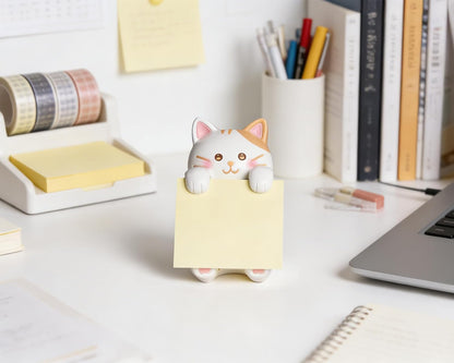 Highland Cow Pop-up Sticky Note Dispenser, Includes 1 Pad of 3x3 in Super Sticky Notes, 100 Sheets, Resin Cute Handmade Desk Holder for Office & Home-Beige