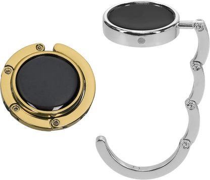 kwmobile Purse Hook for Table - Set of 2 Purse Holder - Folding Handbag Hanger - Portable Bag Holder - Bag Hooks for Desk - Table Hook Black