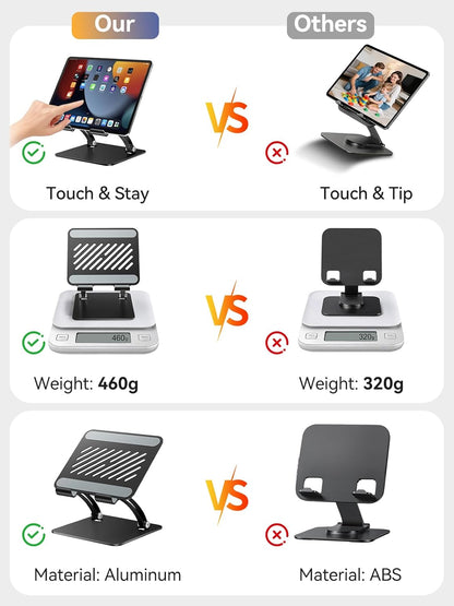 tounee Tablet Holder Stand, Dual Rod Adjustable Aluminum Desktop Stand, Compatible with 4.7-16.9" iPads, Surface Tablets, Portable Monitors, Kindle & More (Gray)