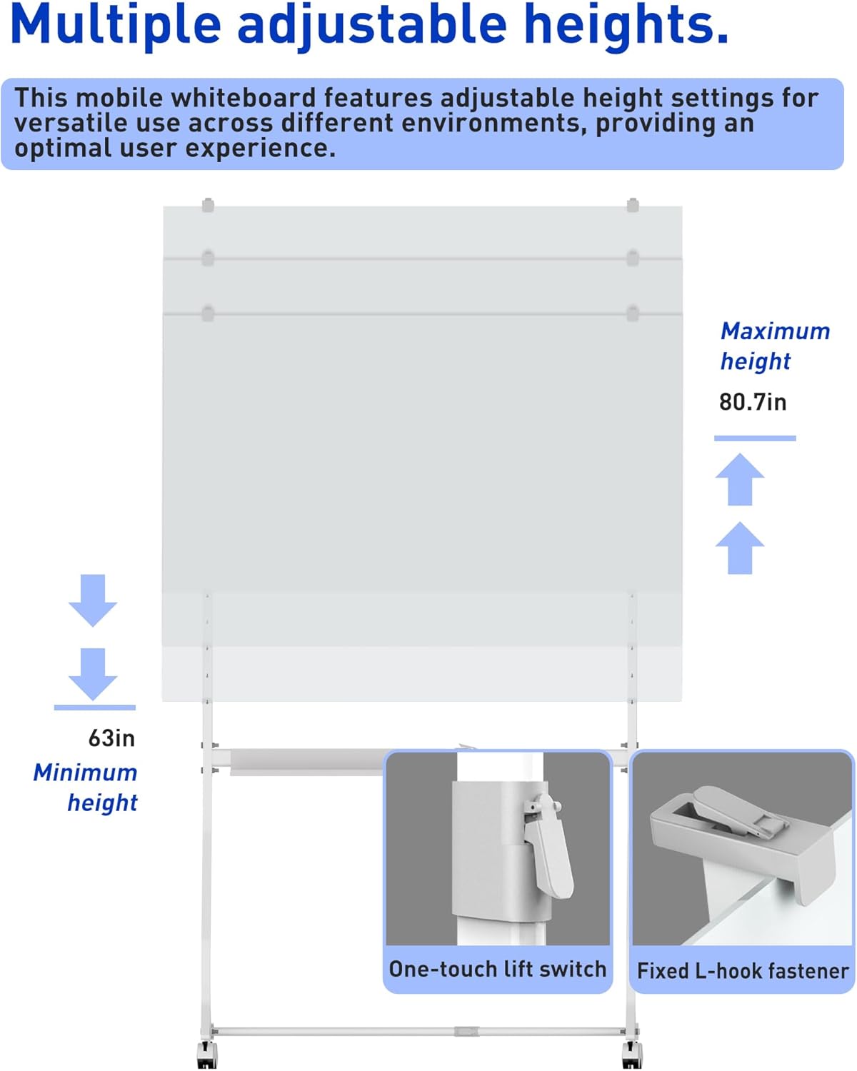 40 x 28 inch Mobile Magnetic Glass Whiteboard, Double-Sided Board with Felt Back and Storage for Office & Classroom, White