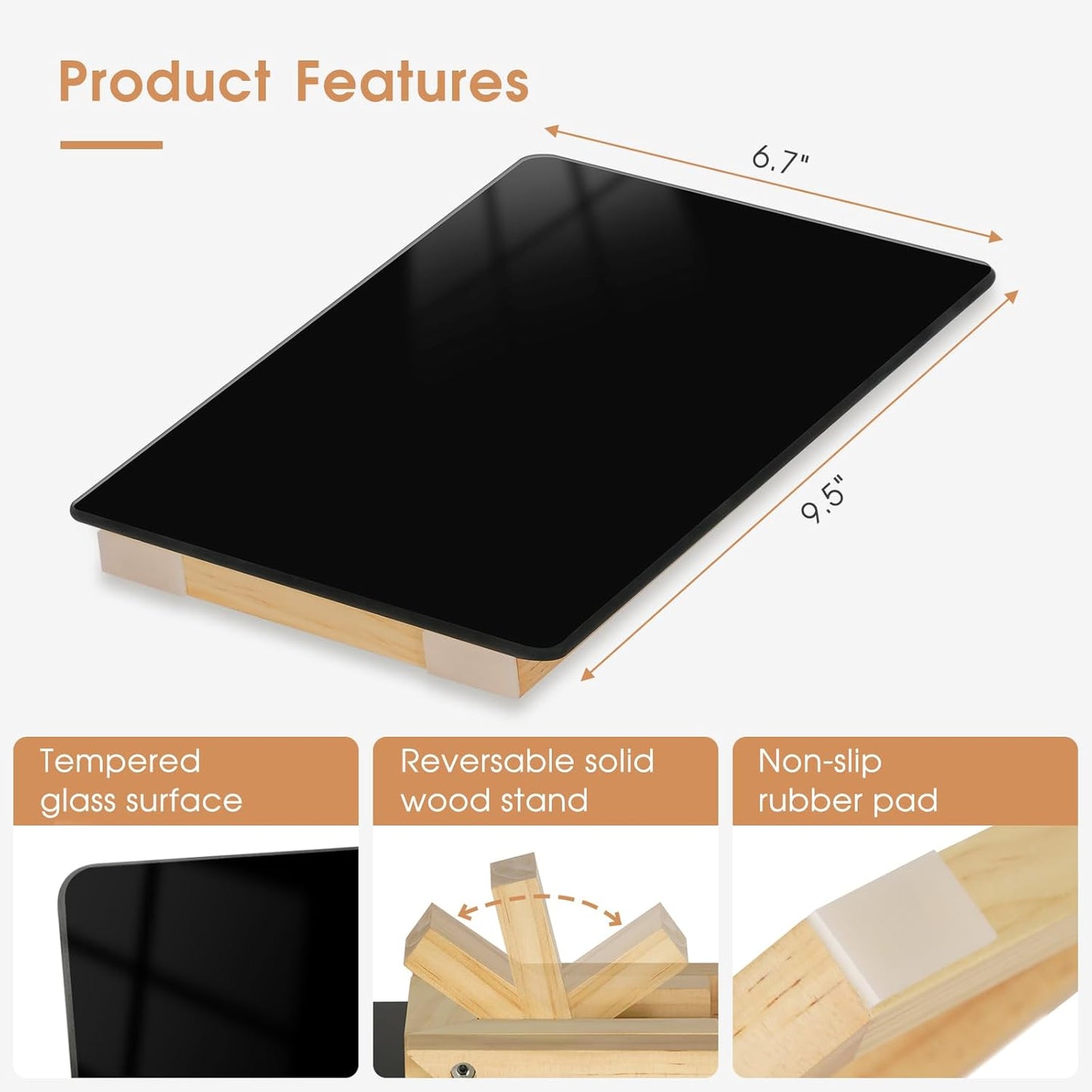 Desktop Glass Dry Erase Board, Small Glass Whiteboard with Adjustable Wood Stand - Reusable Desk Notepad 11" x 8.2" for Home Office