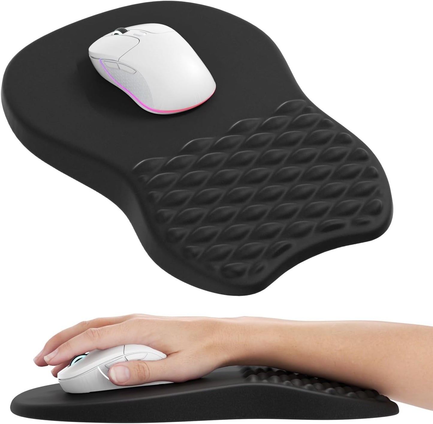 MROCO Ergonomic Mouse Pad with Wrist Support, Memory Foam Wrist Rest Mouse Pad, Non-Slip Base, Smooth Surface for Office & Home, Black